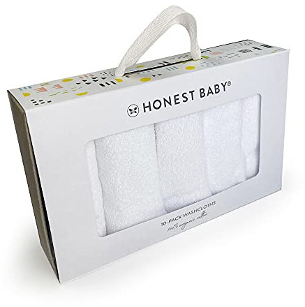 HonestBaby 10-Pack Terry Wash Cloths in Gift Box for Infant Baby Boys, Girls, 10-Pack White, One Size