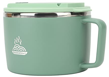 Noodle Bowl with Chopsticks and Spork 1200ml 304 Stainless Steel Portable Ramen Cooker Bowl with Lid for Office (Green)