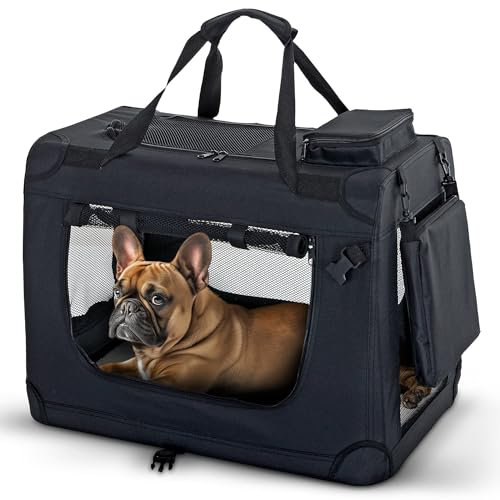 PET VIOLET Hundebox Hundetransportbox faltbar & robust für Auto & Reise – 62×42×44 cm – atmungsaktive Transportbox Transporttasche für Hunde & Katzen Stoffbox Tragetasche Schwarz
