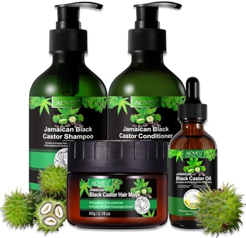 P-Beauty Rizinus 4er Set Rizinusöl, Shampoo, Conditioner & Haarmaske mit Biotin, Haarwachstum Haarpflege, Kopfhautpflege - Shampoo, Spülung, Haaröl, Haarkur - Pflegeshampoo, Haarspülung, Öl für Haare