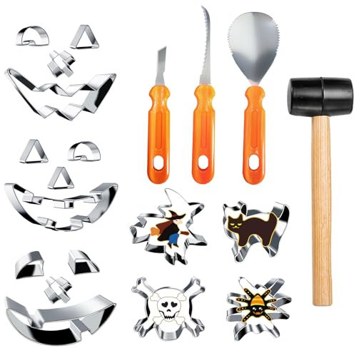 Halloween Kürbis Schnitzset Kinder,2024 Neuestes Kürbis Schnitzmesser mit Halloween Ausstecher Edelstahl,Kürbis Schnitzwerkzeug Carving Set Pumpkin DIY Halloween Dekoration für Kinder Familie