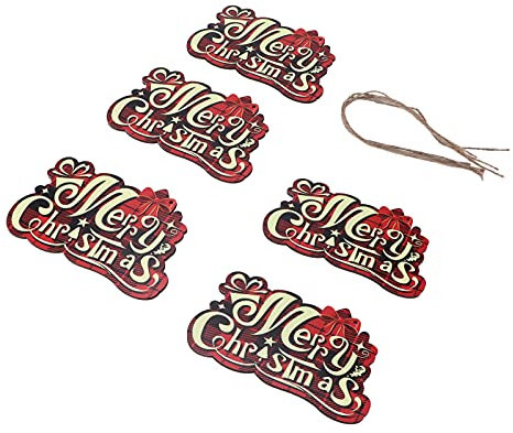 EMUKOEP 5 Stück Weihnachtsschmuck aus Holz, Wiederverwendbar, Dekorative Schilder Baum, Tür, Fenster