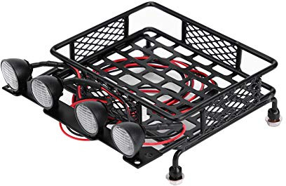 Srliya Kleiner Dachträger-Gepäckträger mit LED-Licht Rund Axial SCX10 1/10 RC Car (4 weiß)