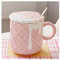 Comodo Tazza da caffè Rotonda in Ceramica Tazza da tè Creativa e Carina con Coperchio e Cucchiaio Home Office Big Tea Cup 带有手柄 420ml/14.2oz Riutilizzabile Moda