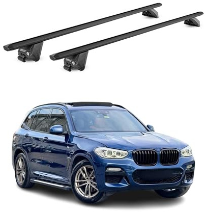 OMAC Dachträger für BMW X3 G01 2017-2024 Aluminium Schwarz | TÜV geprüft, bis 100 kg Traglast, T-Nut-Befestigung, für integrierte Dachreling geeignet, Querträger, Grundträger