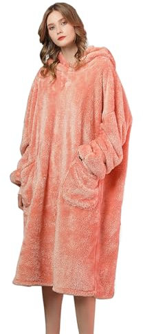 Michorinee Plaid a Capuche Femme Homme, Sweat à Capuche Surdimensionnée Chaud Hiver Cadeau pour Adulte, Confortable Polaire Pull Couverture à Capuche avec Deux Poches | Rose