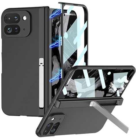 Custodia Cerniera Magnetica per Google Pixel 9 Pro Fold, con Cavalletto Regolabile, Pellicola HD, Protezione Antiurto in PC, Cover Elegante e Resistente per Smartphone Pixel 9 Pro Fold, Nero