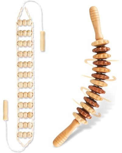 2 Stück Massageroller Rücken Mit Griff Maderotherapie Set, Faszienrolle Holz, Cellulite Massagegerät, Massageroller Holz, Massage Roller, Für Nacken, Beine, Rücken, Körper