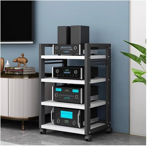 ZCFLWR HiFi-Systemschrank, 4-stufige Eckregale für Entertainment-Center, AV-Komponenten-Medieneinheitsständer, Audio- und Video-Rack-Tower-Aufbewahrungsregal, offener Stereoschrank