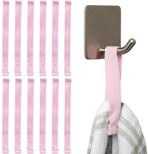 Handtuchaufhänger zum Annähen, 12 Stück, 150 x 12 mm Schlaufen, in Rosa, aus Baumwolle, umgeschlagene und vernähte Enden, Aufhänger Halter Set für Geschirrhandtuch, Handtuch, Lappen, Deko, Camping