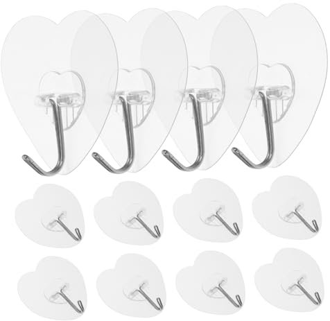 IWOWHERO 20pcs Transparent Sticky Hook Towel Rack Plant Wall Hanger Hanging Hooks Adhesive Clear Hooks Heart Hanging Hooks Ceiling Plant Hangers Umbrella Hanger Towel Hooks Stainless Steel