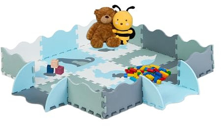 Relaxdays Puzzlematte, 25tlg. Baby Spielmatte mit Rand, Tiermotive, schadstofffreie Schaumstoffmatte, Kindermatte, bunt