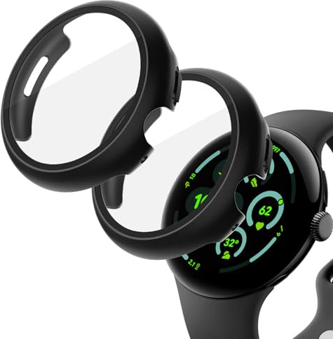 Tuocal 2 Stück Hülle Kompatibel mit Google Pixel Watch 3 45mm Schutzhülle mit Displayschutz, 360° Rundum Ultradünn Harte PC Kratzfester Schutz Case für Google Pixel Watch 3 45mm, Schwarz