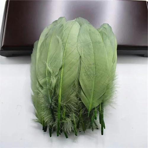 Plumas de ganso naturales de palo duro para manualidades, plumas de 5 a 7 pulgadas (13 a 18 cm), joyería de bricolaje, plumas para decoración de bodas y hogar, verde militar, 100 uni