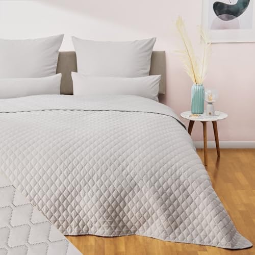 Blumtal Tagesdecke 240x260 cm - OEKO-TEX zertifizierter Bettüberwurf 240x260 cm - als Betthusse 180x200 cm bis Tagesdecke 200x200 cm (Bettgrößen) - Couch Decken Überwurf - Tagesdecke Bettüberwurf Grau