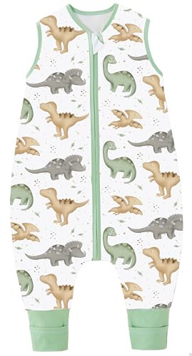 Chilsuessy Baby Sommerschlafsack mit Füßen 0.5 Tog Kleine Kinder Schlafsack mit Beinen Unwattiert 100% Baumwolle Schlafstrampler für Jungen und Mädchen, Dinosaurier Park, 100cm/Baby Höhe 110-120cm