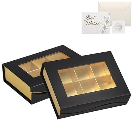 Leere Geschenkboxen Schokolade, Black Schokoladen Kiste Magnetische Dessert-Geschenkboxen mit klarem Umschlag für Schaufenster, Gebäck, Kekse-Party, Festivals, Hochzeit-6 Gitter