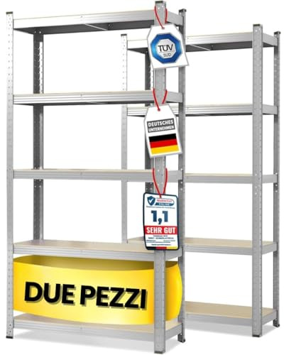 OfficeMarshal L Confezione doppia di scaffali per carichi pesanti zincati, 200 x 100 x 50 cm, scaffalatura, scaffalatura, scaffale, sistema a incastro montato senza attrezzi (Lakota)