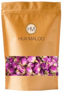 HUA MALOO Boutons de rose damassés - Roses séchées pour le thé, la pâtisserie et la décoration - 100 % comestibles, parfumées intensément et sans additifs (30 g)