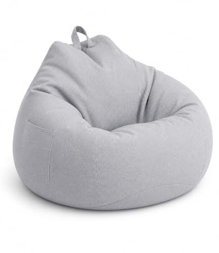 Highdi Sitzsack für Erwachsene, nur Bezug (Keine Füllung), Großer Gaming Sitzsäcke Grey Bean Bag Chair für Outdoor Living Room Decor (90 x 110 cm)
