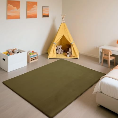 SETHEPACE 3CM Dicker Spielteppich Krabbelmatte Baby, Kurzflor Teppich Wohnzimmer, Schlafzimmer, Kinderzimmer Army Grün 80x200 cm, Weicher Spielmatte Kinder, Tatami Matte