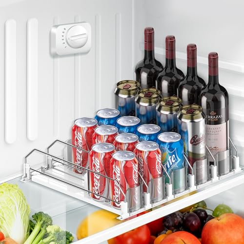 Nabobt Drink Organizer for Fridge, Upgraded Drink dispenser for fridge, Automatic Pusher Glide,12oz 16oz - Can Dispenser for Fridge - Holds up to 20 Cans - 5 Rows White