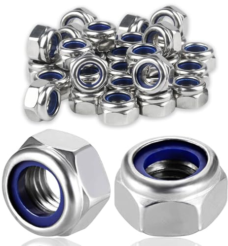 50PCS M6 Nylock Nuts, Stainless Steel M6 Nut, Self-locking Nuts, DIN 985 Hex Nylon Insert Lock Nut for Lock Washers, Bolts, Screws