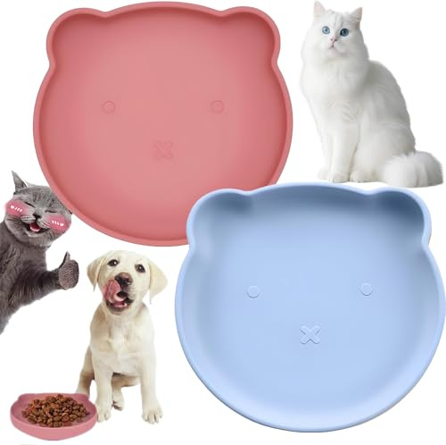 Persiiious 2 Pièces Gamelle Plate en Silicone pour Chat, Gamelle pour Chat en Silicone, pour Nourriture d'eau, Chats, Petits Chiens