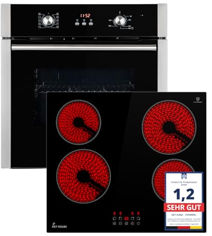 KKT KOLBE Set de cocina autosuficiente | 60 cm horno empotrado BO8805SS | 59 cm placa de cocción CH5900RL | parrilla | aire caliente | temporizador automático | cristal de protección térmica |