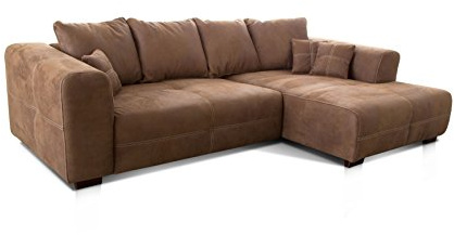 Cavadore Ecksofa Mavericco / XXL Eckcouch Inkl. Rückenkissen und Zierkissen / Longchair rechts / Industrial Style / 285 x 69 x 170 (BxHxT) / Mikrofaser Hellbraun