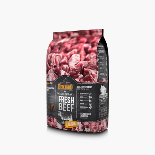 BELCANDO MASTERCRAFT Hundefutter trocken Fresh Beef, 500g, Trockenfutter für Hunde mit Rind, 80% Frischfleisch, getreidefrei, für alle Rassen, Made in Germany