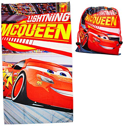 alles-meine.de GmbH 2 TLG. Set Badetuch/Strandtuch & Turnbeutel - Cars - Auto - 70 cm * 140 cm - Frottee/Velours - Handtuch - Jungen - 70x140 für Kinder - Sporttasche -..
