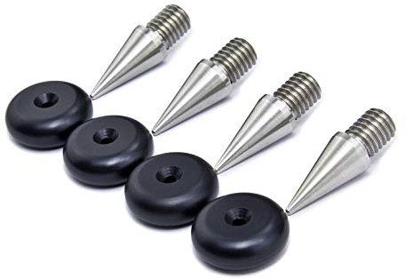 PrecisionGeek Stainless Steel M8 Speaker Spikes & Black Anodised Aluminium Pads – DIY HiFi & Speaker Stand Vibration Dampers (4‑Pack)