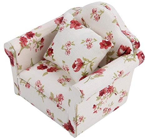 Mini Puppenhaus Sofa 1/12 Puppenhausmöbel Couch Blumenmuster Mini Möbel Sofa Set mit Rückenkissen(#1)