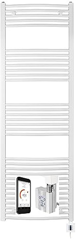 anapont elektrischer Badheizkörper - weiß/chrom- mit Appsteuerung - Handtuchheizkörper - Badheizung elektrisch - Handtuchheizung - Made in Germany(1775h x 500b, weiss/gebogen)
