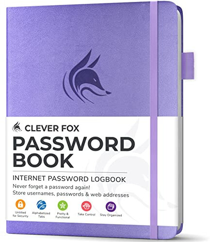 Clever Fox Passwortbuch mit Registerkarten - Adress- und Passwort-Organisationsbuch mit alphabetischen Registerkarten - Kleines Passwortbuch für Computer- und Website-Logins, Lavendel