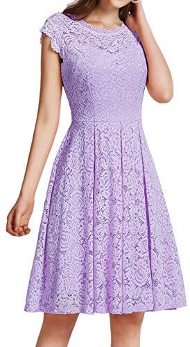 Meetjen Damen Sommer Kleid Festliche Cocktailkleid Knielang Elegante Abendkleid Hochzeitskleid Midi Brautjungfernkleider Lavender M