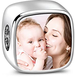 GNOCE Foto Charm Anhänger S925 Sterling Silber Mutter Kind Liebesanleihe Foto Charm Perlen mit Zirkonia für Armband Halskette Weihnachts Schmuck Geschenk