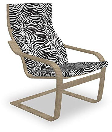 ABAKUHAUS Schwarz-Weiss Poäng Sessel Polster, Wilde Zebra-Linien, Sitzkissen mit Stuhlkissen mit Hakenschlaufe und Reißverschluss, Weiß Schwarz