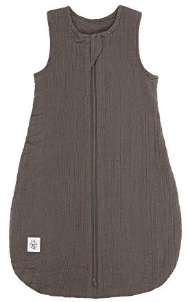 LÄSSIG Baby Sommerschlafsack ohne Ärmel Muslin Baumwolle GOTS zertifiziert unisex/Muslin Sleeping Bag anthracite, Größe 50/56 0-2 Monate
