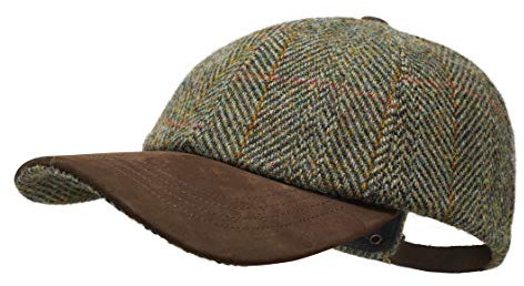 Borges & Scott Munro Baseball Cap - 100% Wolle - Harris Tweed – Schirm aus Nubuk Leder - Feld Herringbone