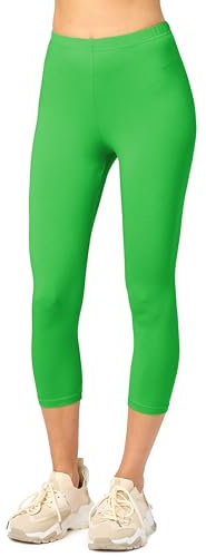 Merry Style Damen Leggings 3/4 aus Baumwolle mit Stretch – Leichte Capri Leggings Damen aus atmungsaktiver, elastischer Baumwolle, ideal für Yoga Sport Freizeit Reisen MS10-199 (Grün,XS)