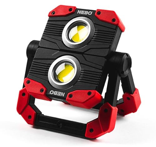 NEBO Omni 2K Lumen Arbeitslampe für Handwerker - Stoß- und Wasserfest - Mit Dual-COB-Ausgang - Tragbare USB-C Wiederaufladbare Taschenlampe mit Verstellbarem Magnetgriff