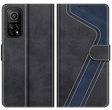 MOBESV Hülle für Xiaomi Mi 10T / Mi 10T Pro Handyhülle, Lederhülle mit Kartenfach, Klapphülle mit Ständer, Flip Case Handytasche Schutzhülle, Modisch Schwarz