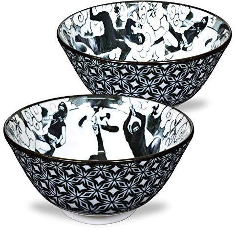 Mino Ware Japanese Rice Bowl, Rice Ramen Noodle Soup Sarada Pasta, Ninja Design Chawn, 2.5 inch 8.4oz, Set of 2