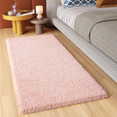 TAPISO Essence Teppich Läufer Flur Brücke Shaggy Hochflor Langflor Rosa Einfarbig Weich Modern Design Korridor Schlafzimmer ÖKOTEX 80 x 400 cm
