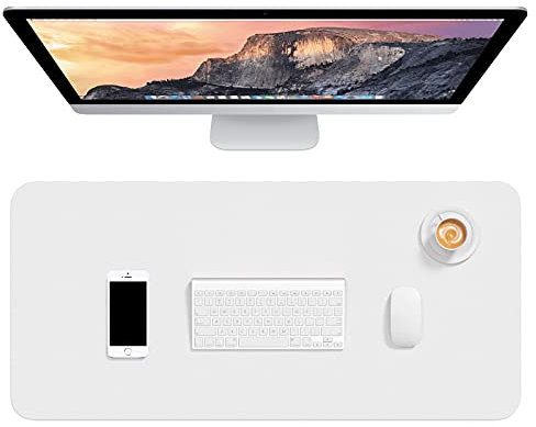 Hsurbtra Desk Pad, 75 x 37 cm PU Leather Desk Mat, XL Extended Mouse Pad, Waterproof Desk Blotter Protector, Ultra Thin Large Laptop Keyboard Mat, Non-Slip Desk Writing Pad for Office Home, White