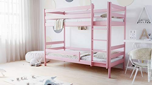 WFL GROUP Etagen Kinderbett 3ft Single 90x190 90x200 80x160 cm Massivholz Kiefer Etagenbett Für Kinder - 160x80 - Pink - Rosa