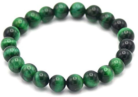 MINERAL MIRACLES Armband, runde Perlen, 8 mm, Naturstein, französische Handwerkskunst, mehr als 60 Auswahlmöglichkeiten (Tigerauge grün 8 mm)