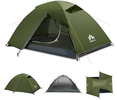 Night Cat Camping 2 Personen Zelt: Wasserdicht Leichtes 3 Jahreszeiten 2 Mann Einfach Aufzubauen mit Vorzelt und Kleines Packmaß für Outdoor Trekking Festival